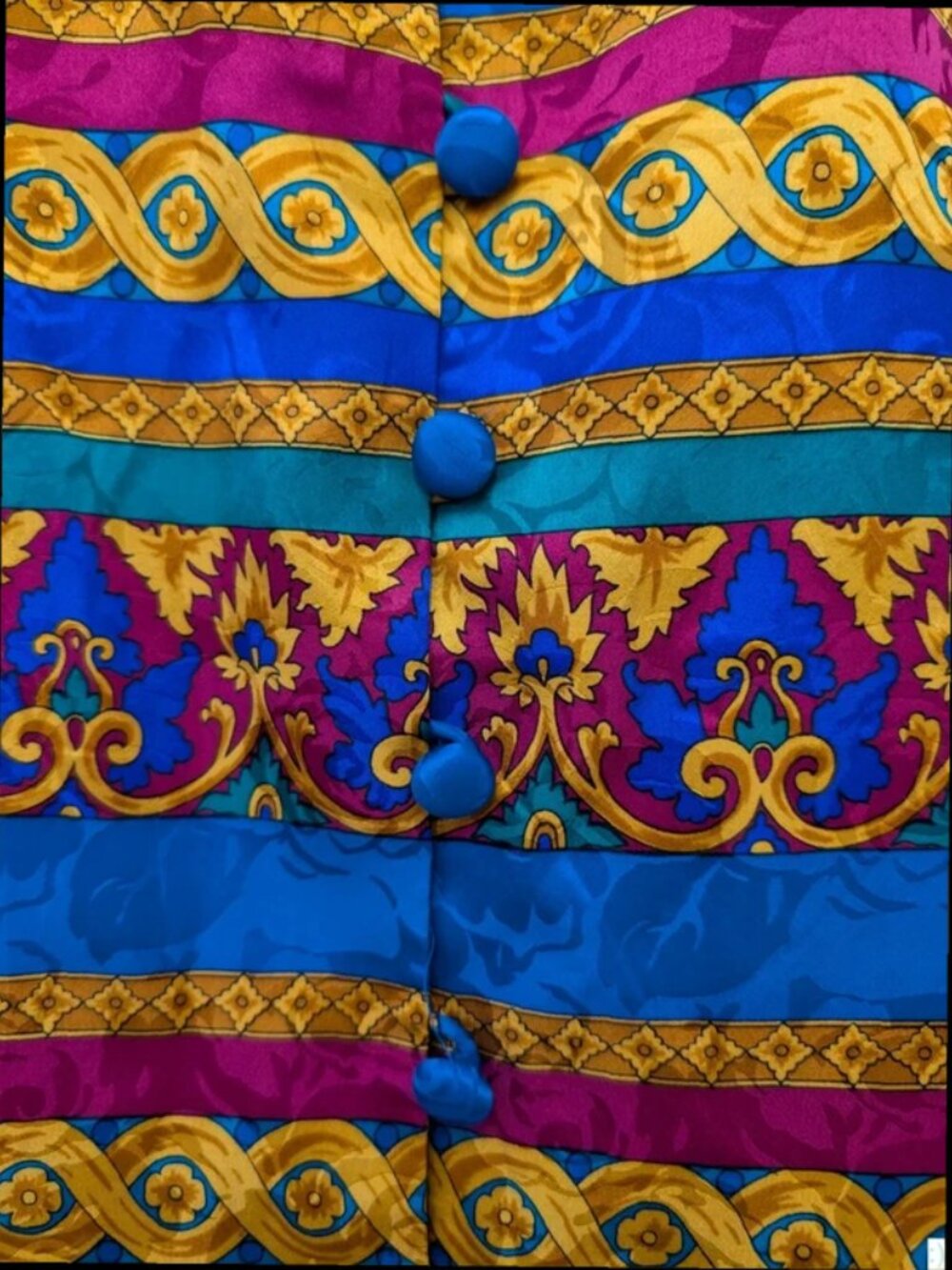 Vintage Baroque Print Blouse Blue Gold Silk Pattern Top Womens UK Size 6 - Picture 4 of 5